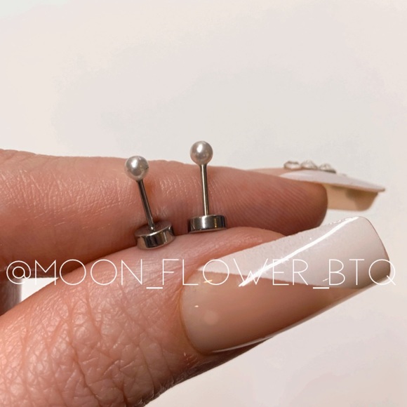 Tiny Silver Pearl Flat Back Earrings - Picture 4 of 9